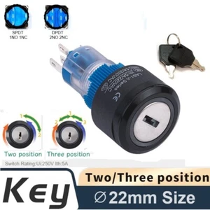 22mm SPDT/DPDT 5A 250V 2/3 Position Black Round LED Plastic Selector Key Switch - Picture 1 of 20