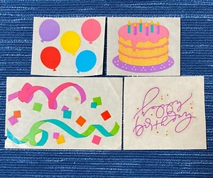 Vintage 80's Mrs Grossman Happy Birthday Lot Sticker Mod Cake Balloon 988A - Picture 1 of 2