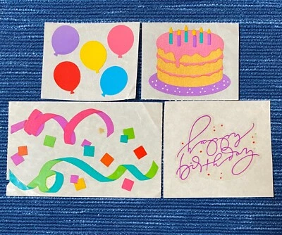 Vintage 80's Mrs Grossman Happy Birthday Lot Sticker Mod Cake Balloon 988A - Image 1 of 2