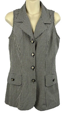 Vintage 80’s La Belle Vest Jacket Statement Buttons Gingham USA Black Tan Small - Image 1 of 4