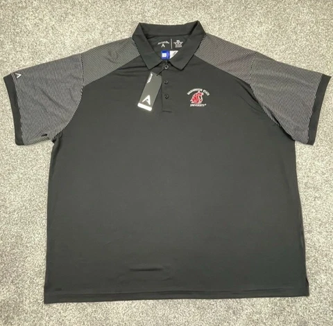 Antigua Men's 3XL Washington State Cougars Polo Shirt Black Gray Stripe Accent Cover