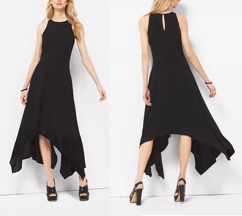Abito Michael Kors nuovo con etichette $155 orlo fazzoletto georgette nero senza maniche taglia 6