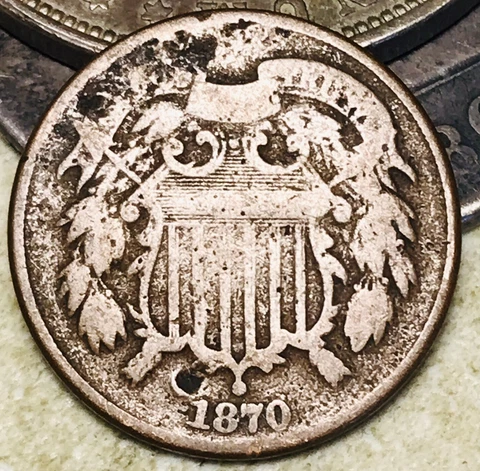 1870 Two Cent Piece 2C Ungraded Post Civil War Date US Copper Coin CC18591 Cover