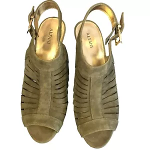 Alfani Olive Green Suede Leather Cut Out Open Toe Sling Back Heels Sz 8M - Picture 1 of 8