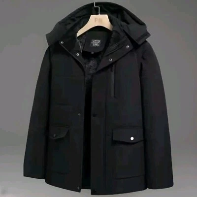 Mens Waterproof Rain Hooded Fleece Lined Winter Coat Toggle - Image 1 of 4