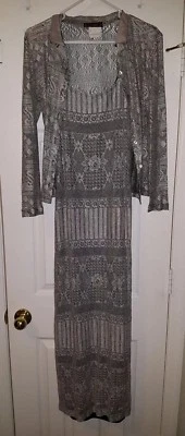 Vestido de Fiesta Largo Noche Crochet Mujer Talla 9 Chaqueta Talla 7 Gris Plateado Foto 1 de 4