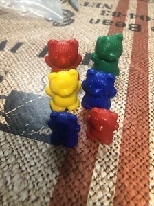 6 Small Plastic Teddy Bears Toy Figures - Orange/Blue/Purple￼/Red/Green/Yellow - Picture 1 of 1