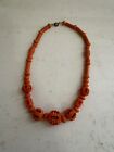 Vintage Faux Coral Carved Celluloid Beaded Necklace