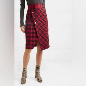 NWOT MAJE Janty Plaid Wrap Asymmetrical Pencil Skirt in Red Size M - Picture 1 of 11
