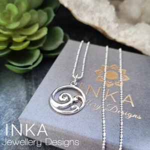 Inka 18" 925 Sterling Silver Ball Bead necklace with a Ocean Wave Pendant - Picture 1 of 6