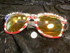 swarovski patriotic sunglasses Red White Blue crystal mirror 004 Handmade - Picture 1 of 4