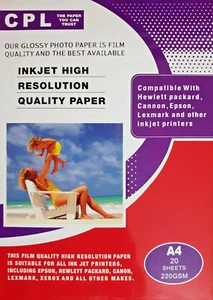 CPL INKJET HIGH RESOLUTION QUALITY PHOTO PAPER A4 20 SHEETS 220GSM - Picture 1 of 5