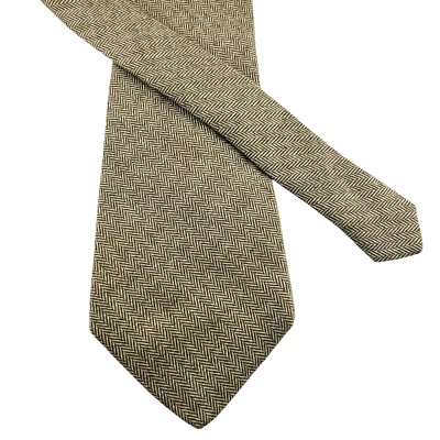 Herringbone Wool Blend Italian Men's Neck Tie XL LONG 62 x 4.25" Taupe Beige - Image 1 of 4