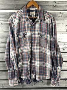 Lucky Brand True Indigo Long Sleeve Shirt XL plaid flannel western pearl snap - Picture 1 of 6