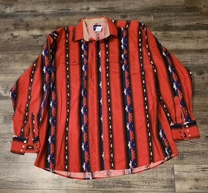 Vintage Wrangler Aztec Red Western Pearl Snap Shirt 2x Herren Langarm. 2050 - Bild 1 von 6