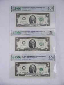 3 Consecutive 1976 $2 J Block Kansas City Star Notes PMG40 PMG45 Reserve Note - Picture 1 of 8