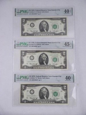 3 Consecutive 1976 $2 J Block Kansas City Star Notes PMG40 PMG45 Reserve Note - Image 1 of 4