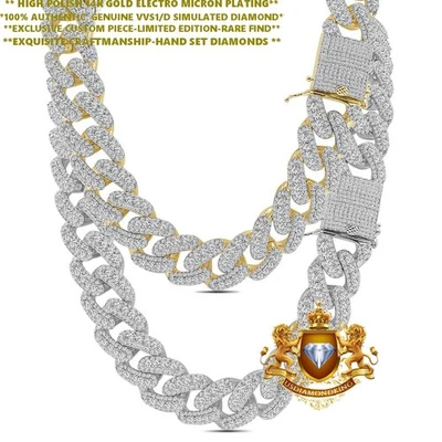 Штырь 410+ граммов жирный 20 мм VVS1/D 42,75 CTW. Золотая кубинская цепочка 14 карат Miami без шеи - Изображение 1 из 3