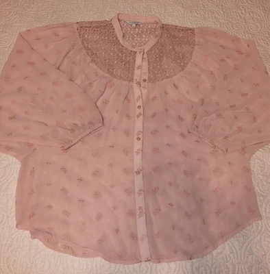 LUCKY BRAND Lace Yoke/Embroidered Dolman Blouse Peach 3/4 Sleeve Size Medium EUC - Image 1 of 4