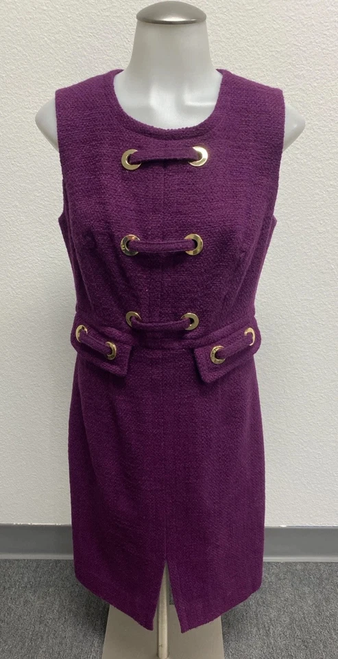 Milly Burgundy Sleeveless Wool Boucle Sheath Dress w/ Grommet Detail US sz 6 - Image 1 of 4