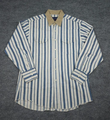 Vtg Wrangler Brushpopper Western Shirt Size 16.5 x 34 Pearl Snap XL Tails USA - Image 1 of 4