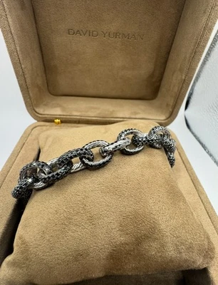 Браслет-цепочка David Yurman Pave с овальными звеньями белое золото 18 карат с черными бриллиантами - Изображение 1 из 4