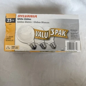 Sylvania 25 watt G25 White Globe Light Bulbs 3 Pack Vanity Interior Decorative - Picture 1 of 7