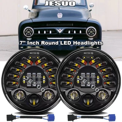 Pair 7" Inch Round LED Headlights Halo DRL FOR Ford F1 1948 1949 1950 1951 1952 Foto 1 de 4