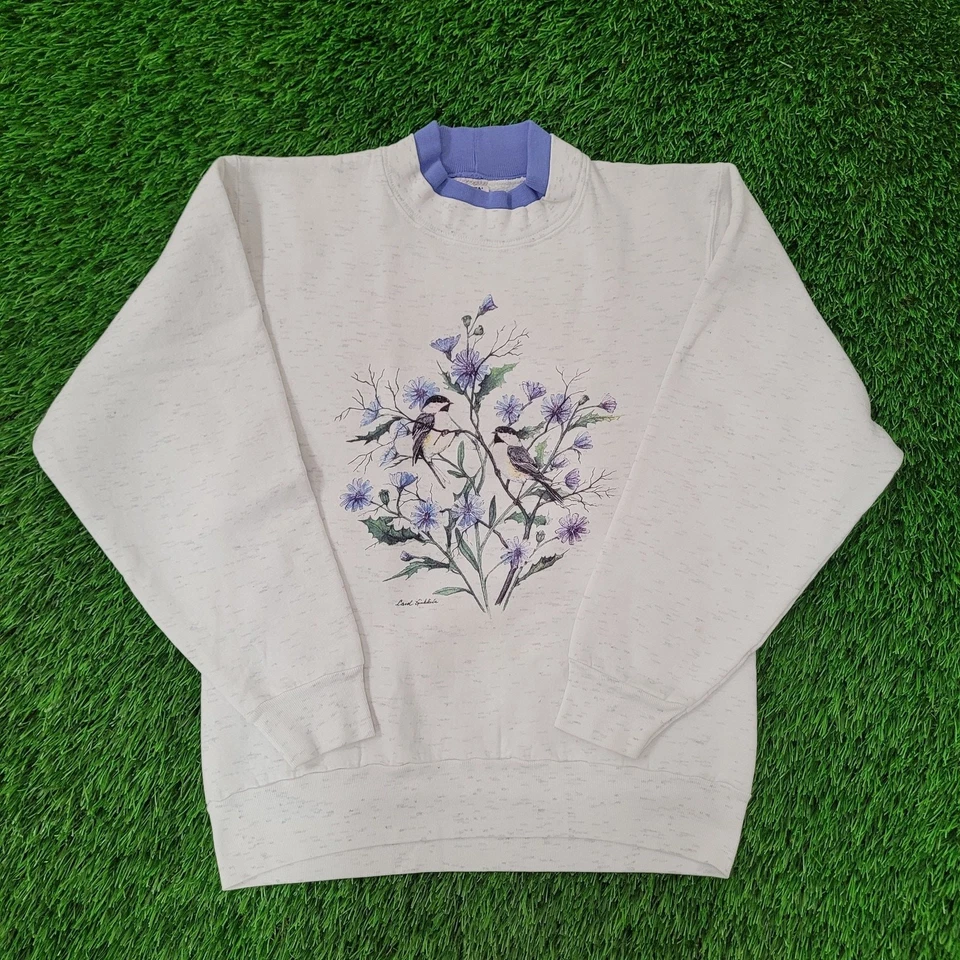 Sudadera Vintage Flower Bird Mujer Mediana 18x23 Gris Foto 1 de 4