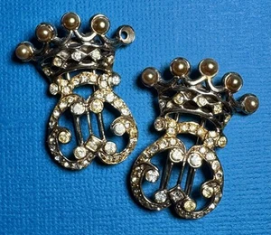 Antike Jolle signierte Sterlingsilber Schuhclips Gold Schuld & Strass - Bild 1 von 12