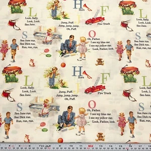 Dick and Jane J for Jump Michael Miller Fabrics Cream Cotton by the HALF YARD - Picture 1 of 2