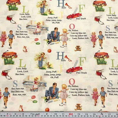 Dick and Jane J for Jump Michael Miller Fabrics Cream Cotton by the HALF YARD - Image 1 of 2