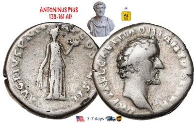 Ancient Roman Empire Coin Silver Denarius ANTONINUS PIUS 138-161 AD #23495 - Image 1 of 3