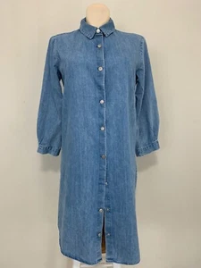 Neu mit Etikett Zara Damen blaues langes Jeanshemd geknöpft Gr. XS #C951 8566 248 400 - Bild 1 von 6