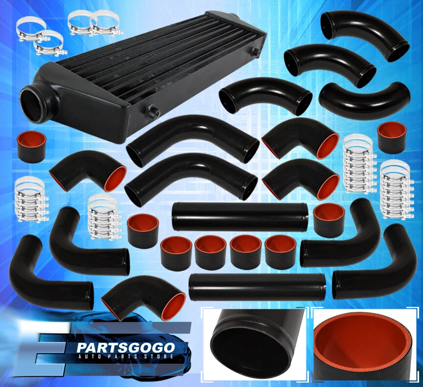 27.5" X 2.7" X 7" Aluminum Intercooler+ X8 2.5" Diy Piping Kit+Couplers Blk Foto 1 de 1