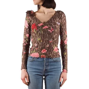 Blumarine Vintage Women's Leopard Floral Top Rhinestone Butterfly IT 48 / US 12 - Picture 1 of 12