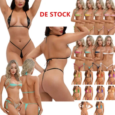 DE Damen Mini Bikini Set Micro Bademode Halter BH und String Sexy Unterwäsche - Bild 1 von 3