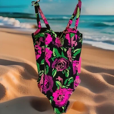 Traje de baño Betsey Johnson 1 pieza, talla pequeña, balcón con aros, nuevo con etiquetas Foto 1 de 4