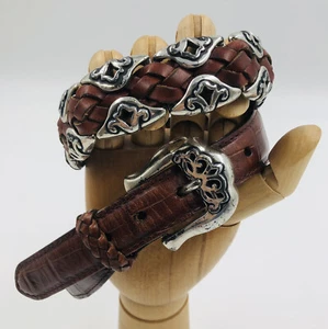 Vtg 1996 Brighton Belt Womens Size S Brown Braided Leather Silver Metal 91807 - Picture 1 of 12