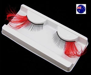 Exaggerated Party Long Red Black Costume Feather Fake False Eyelashes Eye lashes - Picture 1 of 11
