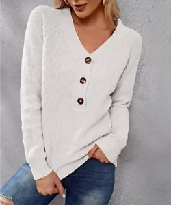 Vrkufie White Button-Up V-Neck Sweater women's Size XL - Picture 1 of 1