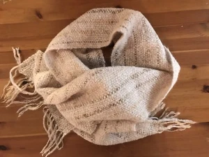 Pink Brown Grey Wool Scarf With Fringe Woven Wrap - Picture 1 of 4
