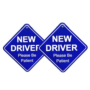 New Driver Please Be Patient Car Sign Twin Pack 14x14cm Vinyl with Window Sucker - Picture 1 of 6