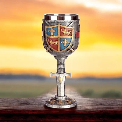 Knight Templar Goblet Medieval Chalice Crusader Cup Gothic Drinkware Decor 19cm - Image 1 of 4