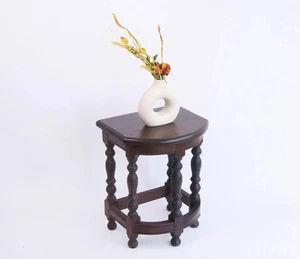 Antique Wooden Bobbin Half Moon Side Table, Carved Plant Stand Table, Farmhouse - Picture 1 of 9