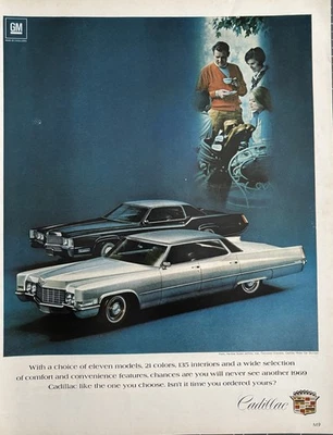 Cadillac 1969 anuncio original vintage plateado y negro anuncio de auto clásico Foto 1 de 2