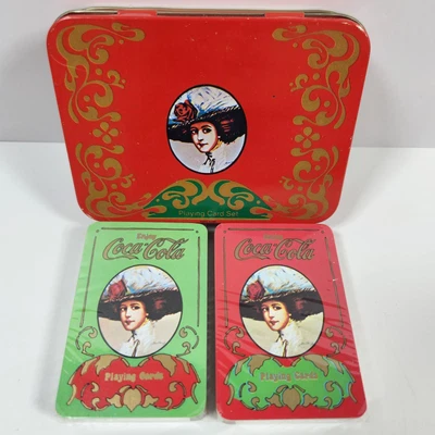 Vtg Coca Cola Playing Cards SEALED Collectible Tin Box Promotional Holiday - Image 1 of 4