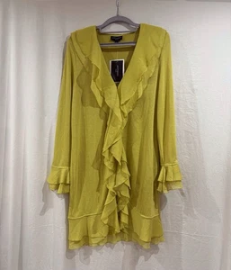 Antthony Studio Size L (14/16) Yellow (Citrine) Chiffon Ruffle Trim Cardigan - Picture 1 of 4