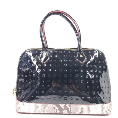 Bolso Arcadia charol asa superior detalle serpiente relieve hecho en Italia negro Foto 1 de 4