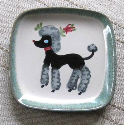Vintage Glidden Art Pottery Dish /  Plate  Poodle Dog Stoneware - 1940s/1950s - Image 1 of 4